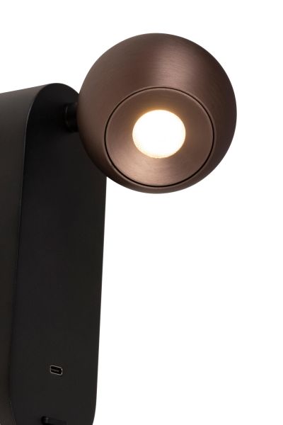 Lucide MONTANA - Wall light - LED - CCT - 1x6,3W 2700K/4000K - With USB charging point - Coffee - Premium